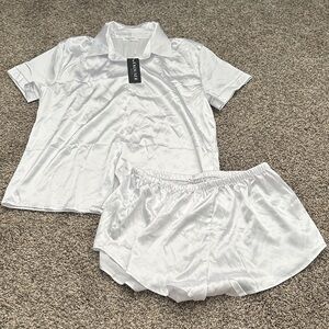 Elegant White Satin Pajama Set